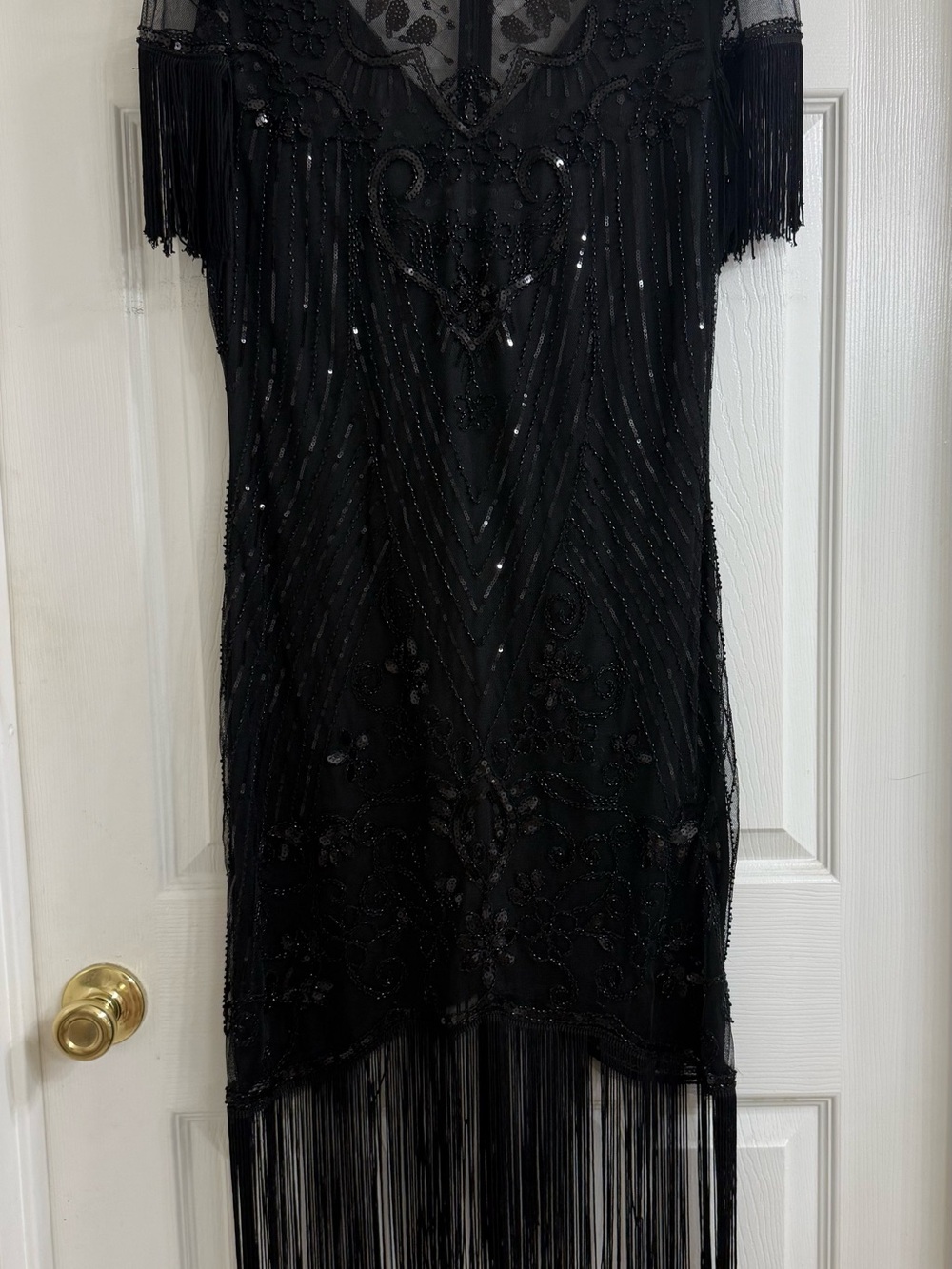 Unique Vintage Nadine Black Beaded Fringe Flapper Dress L 10/12 - Picture 6 of 7